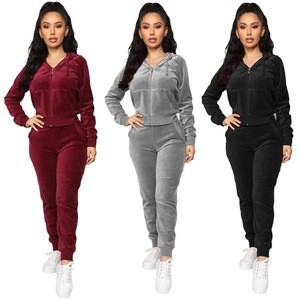KEYIDI wholesale soft touch solid hoodie and pants set  velour womens tracksuit