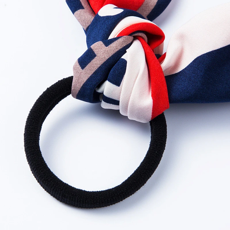Korean version of hair rope fashion personality fruit pattern fabric hair ring ladies black bow ribbon
