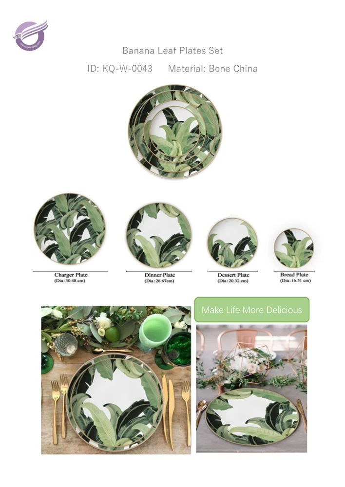 KQ0043 new products china wholesale green leaf sets porcelain plate
