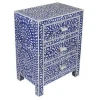 Lapiz Blue Three Drawer Mother of Pearl Inlay Bedside/ Nightstand/ Side Table