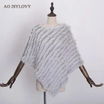 Latest design women real fur cape knitted rabbit fur shawl