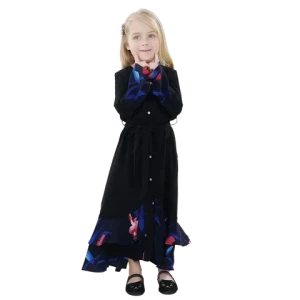 latest round collar abaya kids black turkey style modele de robe pour petite fille for girls elbise hijab dress party at