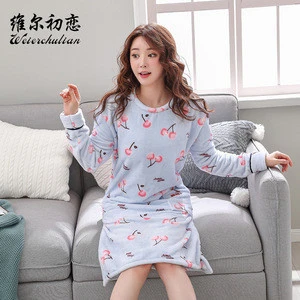latest womens printed nightdress 100% flannel nightgown sleepwear