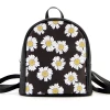 Leisure travel bag fashion trend custom printed daisy backpack wholesale PU leather ladies small backpacks