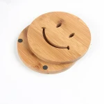 Lovely Face Round Bamboo Wooden Tea Cup Saucer