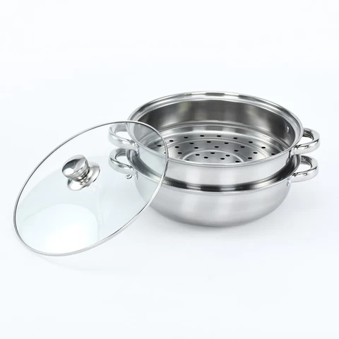 Low price stainless steel food stream pot 28cm kitchen cooking pot