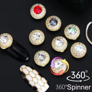 Luxury Zircon Round Shape Spinner Drill 3D Nail Art Finger Rotatable Nail decorated Beauty Nail Sticker Fashion Accessories