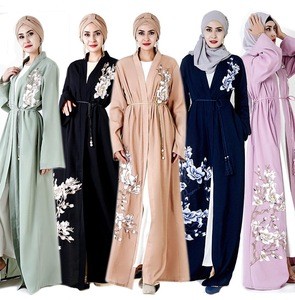 Mandarin Embroidered Abaya Moroccan Jalabiya Long Gown Dress middle eastern Islamic Clothing