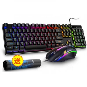 Mechanical Keyboard USB Wired Ergonomic RGB Backlit Mechanical Feel Gaming Keyboard and Mouse Set with Aluminium Alloy Panel