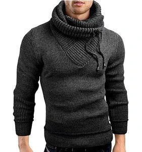 Mens Long Sleeve Plain Tight Turtleneck Thick Sweater for Men