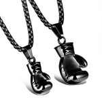 Mens Punk Triple Colors Available Boxing Gloves Pendant Necklace Titanium Steel Fist Set Pendant Chain Necklace