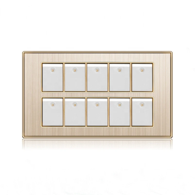 middle east standard PC material brushed aluminum panel 10 gang 1 way with wall switch