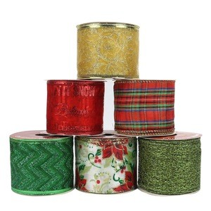 Midi Ribbons Print Fabric Burlap Organza Christmas Ribbon Wire Edge Ribbon For Holiday Decoration Crafts
