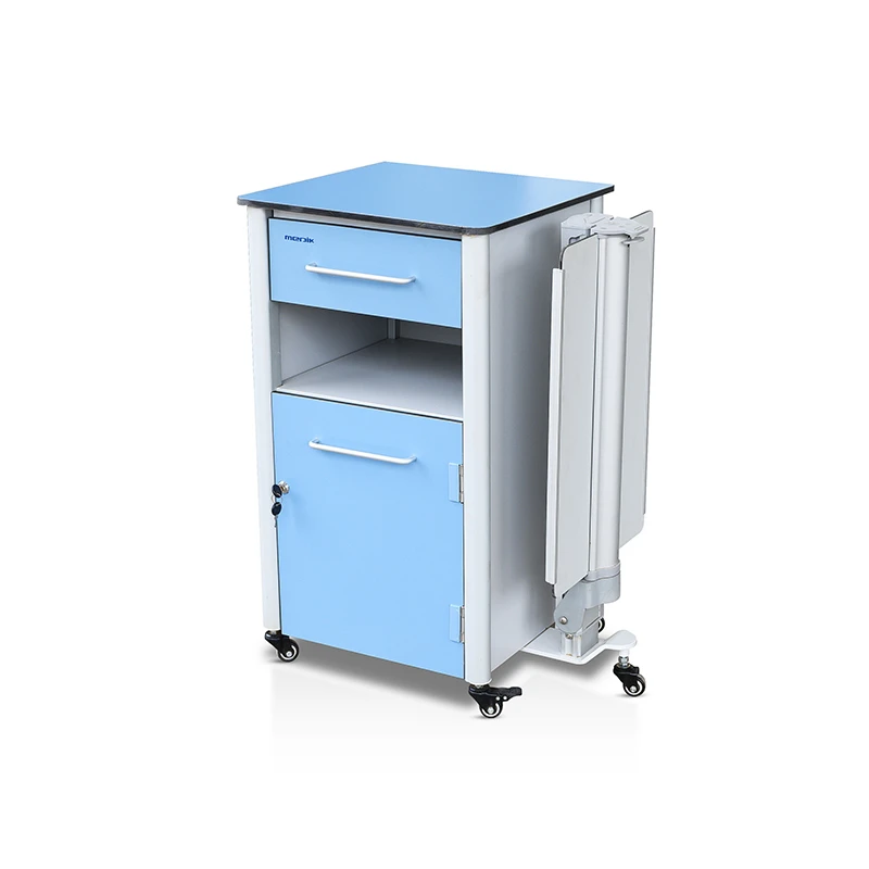Mobile Medical Bedside Cabinet On Wheel HPL Material Hospital Patient Bedside Locker With Overbed Table