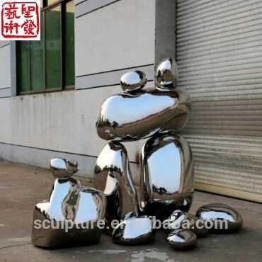 Modern abstract stainless steelwith stone sculpture