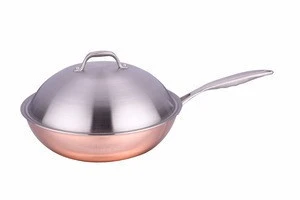 Modern kitchen wholesale big induction nonstick stir fry copper wok with lid