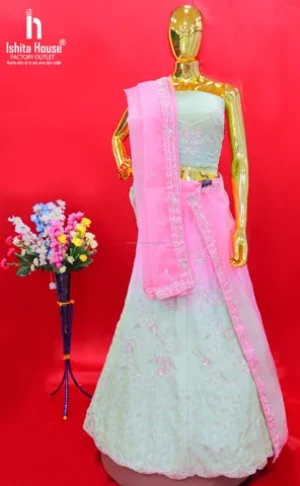 Most Selling New Trendy Green Silk Lehenga Choli with Pink Handwork Dupatta for Wedding and Party Occasion