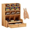 Multi-Functional DIY Wooden Pen Holder Desk Organizer With Drawer With Phone Holder