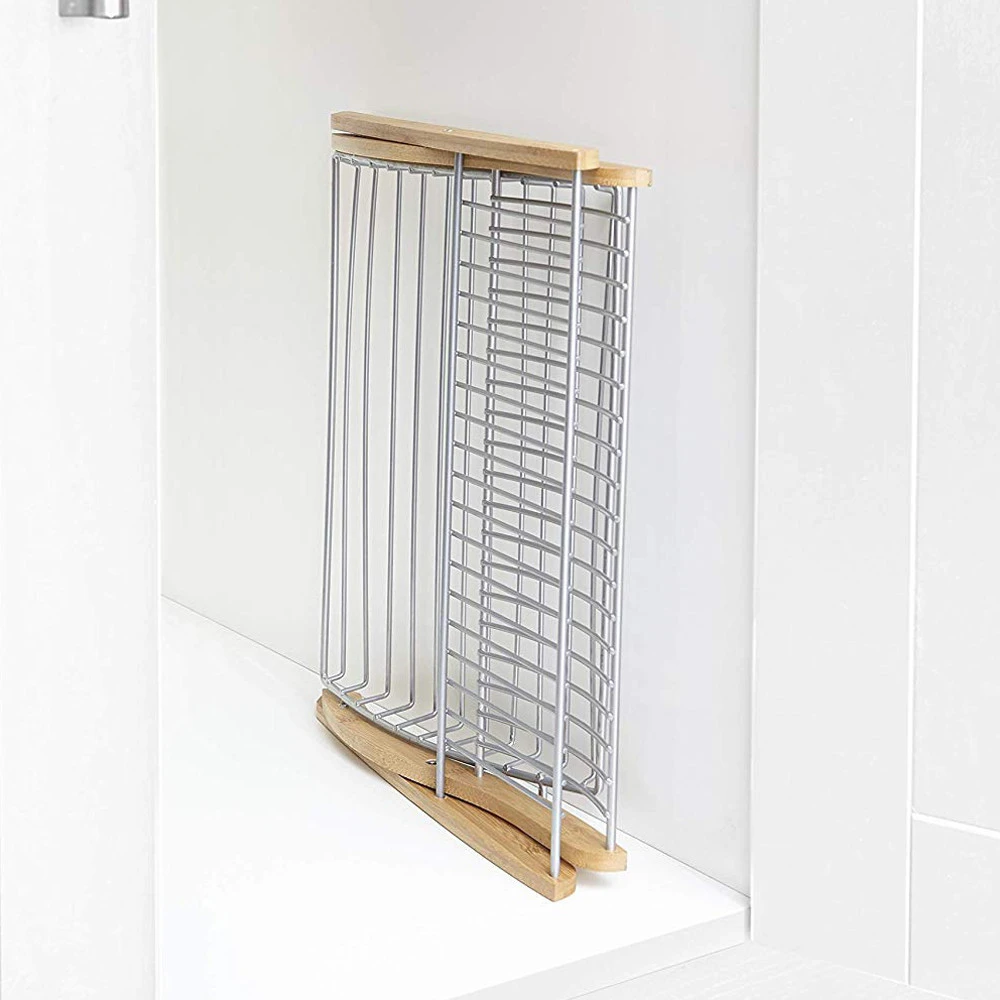 Natural 2 Tier Folding Bamboo and Wire Drying Dish Rack
