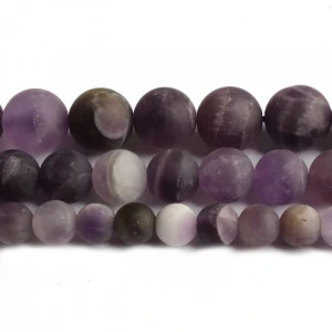 Natural Stone Dull Polish Matte Amethysts Purple Crystal Round Beads for Jewelry Making Diy Bracelet