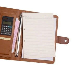 New Arrival A4 Leather 4 Ring Binder Expanding File Folder with Notepad