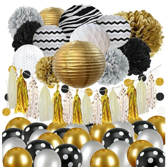 New Arrival Cheap Party Decoration Set,Bachelor Black White Gold Party Decorations Supplies In Bulk,  Decoration party