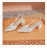 New Arrival Ladies Bridal Pearl Wedding Shoes High Quality Square Chunky Heel Leather Mesh Pumps with round Toe Autumn/Winter