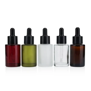 New arrive clear frosted 1 oz 30 ml 50ml flat shoulder cylinder glass dropper bottle for serum essential oil