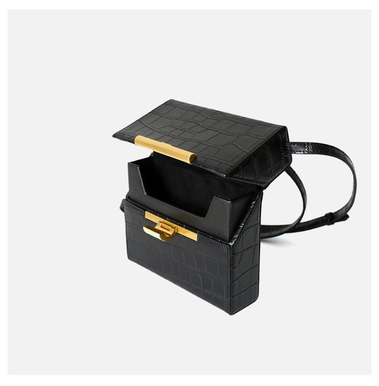 New Customized Genuine Leather Box Shape Small Square Bag Lock Designed Handbag Real Leather Bag
