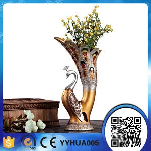 New Design Manufacturer Chinese Peacock Resin Restaurant Table Flower Vase