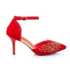 New design suede red and black line PU upper colorful diamonds pointed toe high heels ladies pumps