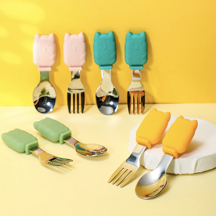 New Product Colorful Fork And Cutlery Food Feeder Baby Eating Spoon
