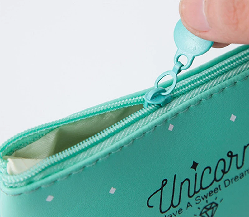 New Style Waterproof Cream Color Cartoon Unicorn Print PU Leather Pencil Case Pouch Bag