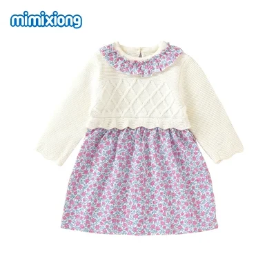 Newborn Baby Girls Long Sleeve Dress Elegant Patchwork Floral Baby Girl Dresses Plaid Top Child Dress
