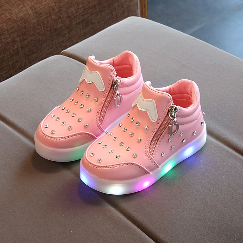 newest best selling lips cheap high quality Led light fashion child shoes kids girls high shoes