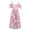 Newly Arrival Spaghetti Strap Ruffle Women Boutique Floral Print Sexy Style Midi Evening Dress Shoulder Cut Out Dress