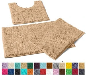 Non-slip bathroom mat 3 piece washable chenille absorbent bath mat set