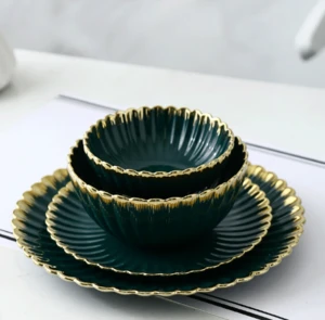 Nordic Phnom Penh Chrysanthemum Creative Retro Ceramic Tableware Oval Plate Soup Bowl Salad Bowl Flavored Plate