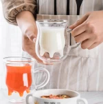 Novelty Glass Cow Shaped Double walled Milk Coffee Drinking glass cup Double Wall Insulated Coffee- Tea Mugs
