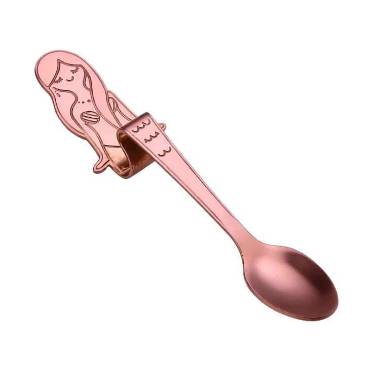 O236 1Pc Mermaid Coffee Spoons Scoop 304 Stainless Steel Hanging Coffee Spoon Teaspoon Sugar Moka Ice Cream Tea Spoon