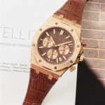Oak gold thin case blue grid dial Genuine Leather Band Japan imported quartz movement business watch