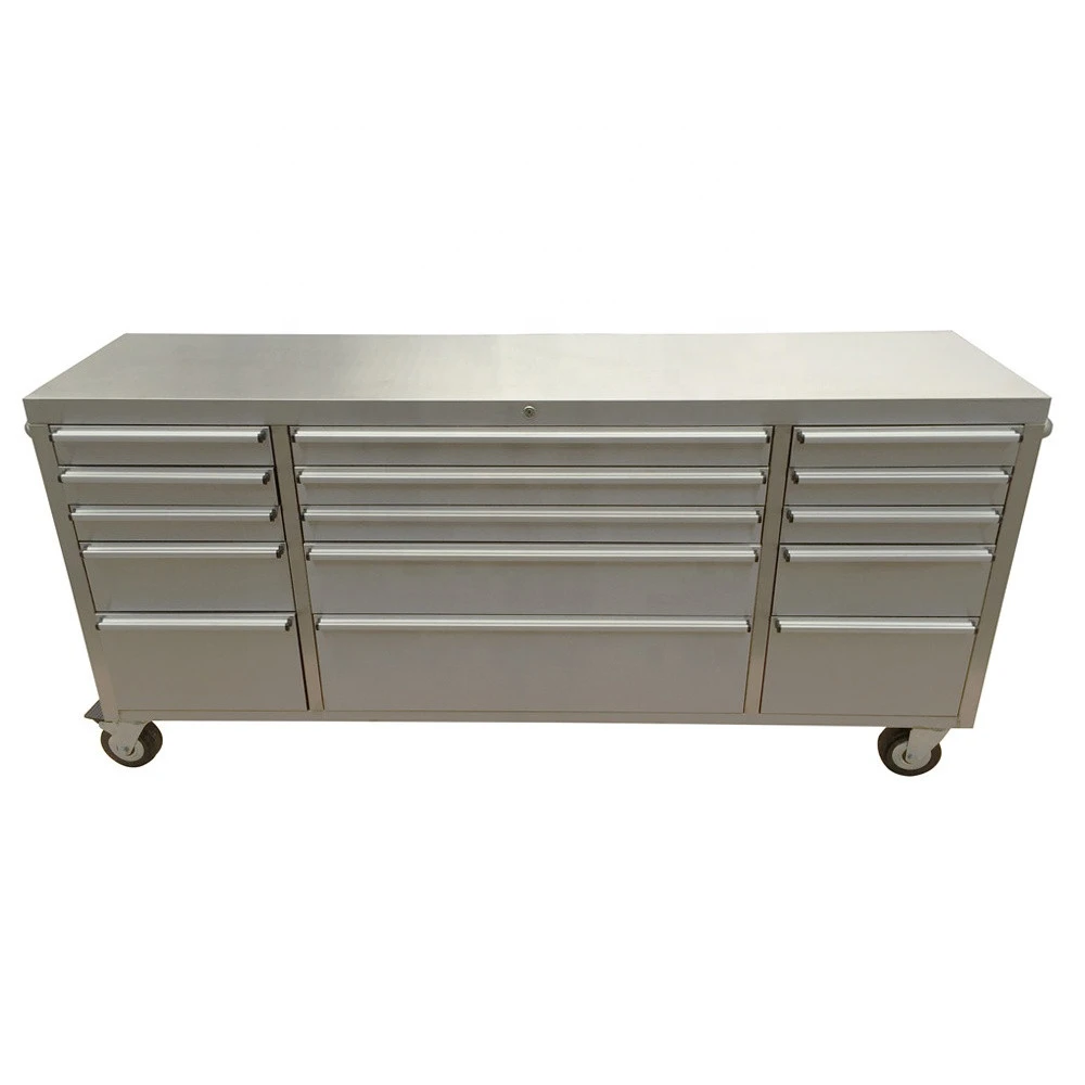 OEM ODM Heavy duty Stainless steel Garage Tool chest Trolley Storage Cabinet with 15 Drawers and wheels