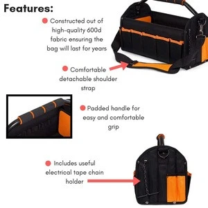 Open Top Multi-pocket &amp; Loops Durable Handle Electric Tool Bag Heavy Duty