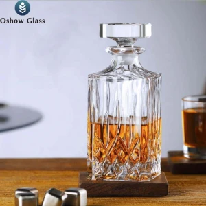 OSHOW Wholesale 500ml 1000ml Luxury Clear Whiskey Vodka Decanter Tequila Glass Bottles With Lid