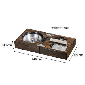 Outdoor Travel Square Cigar Ashtray Wooden with Cutter and Punch