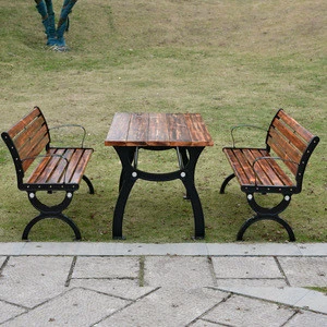 Outdoor wooden table chairs benches picnic park garden set furniture with Carbonized wood Aluminum frame