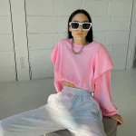 Outline long sleeved drawstring thin sweater women Spring and Autumn style solid color sweet style personality womens top