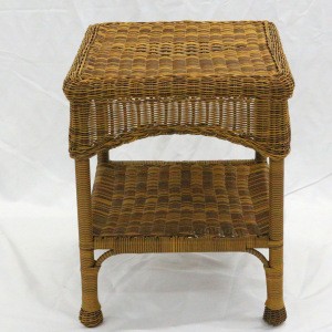 Patio Furniture Outdoor Rattan Wicker Steal Side Table with Shelf  End Table,Walnut