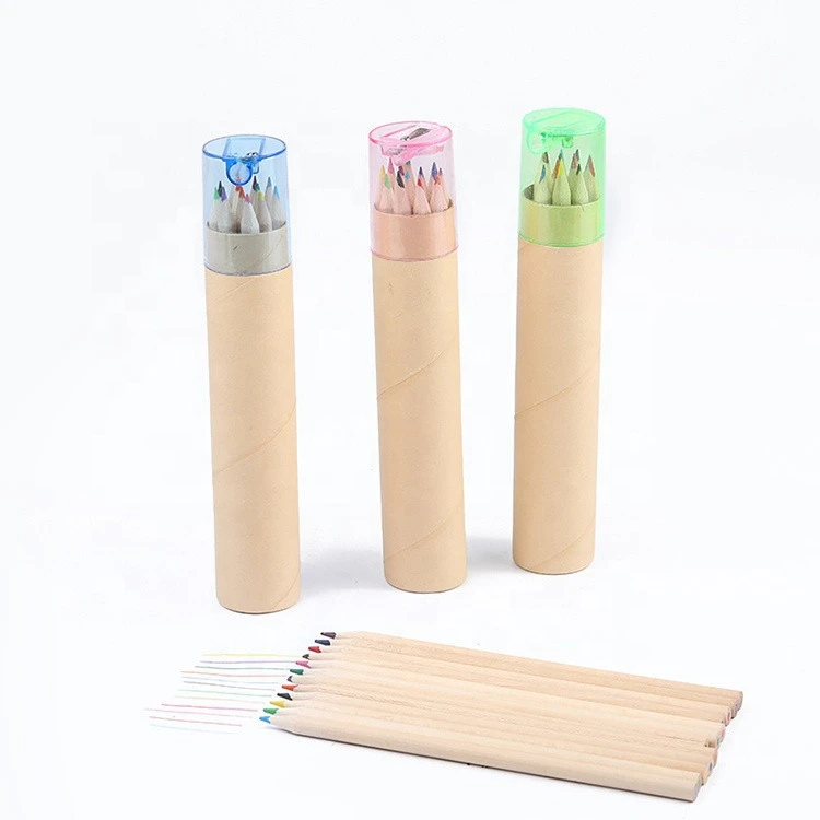 Pencil Manufacturer 12 colored Pencils With Topper Sharpener,Tube Packing Colorful Wooden Pencil Cheap Price