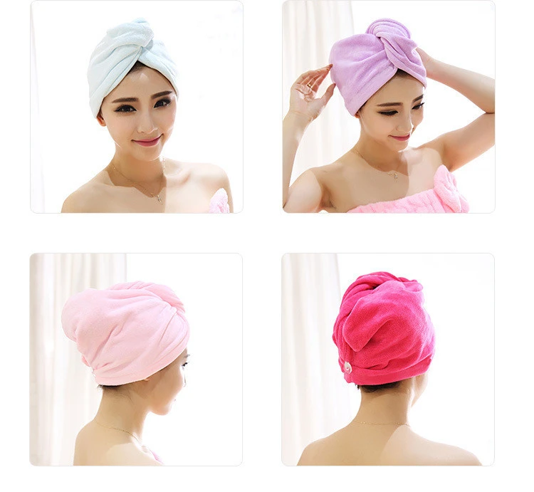 Popular Microfiber Dry Hair Towel Wrap Bathing Shower Cap Hotel Beach Bath Shower Cap